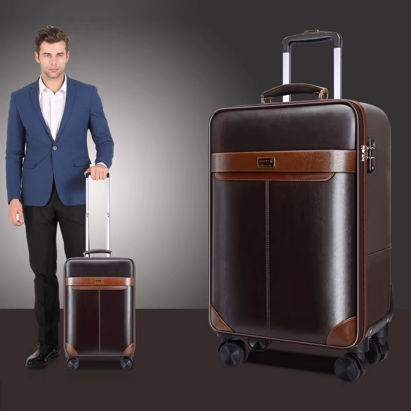 Spinner Wheel Rolling Suitcase 20 Inch - PREMIUM Leather Rolling Luggage Set Spinner