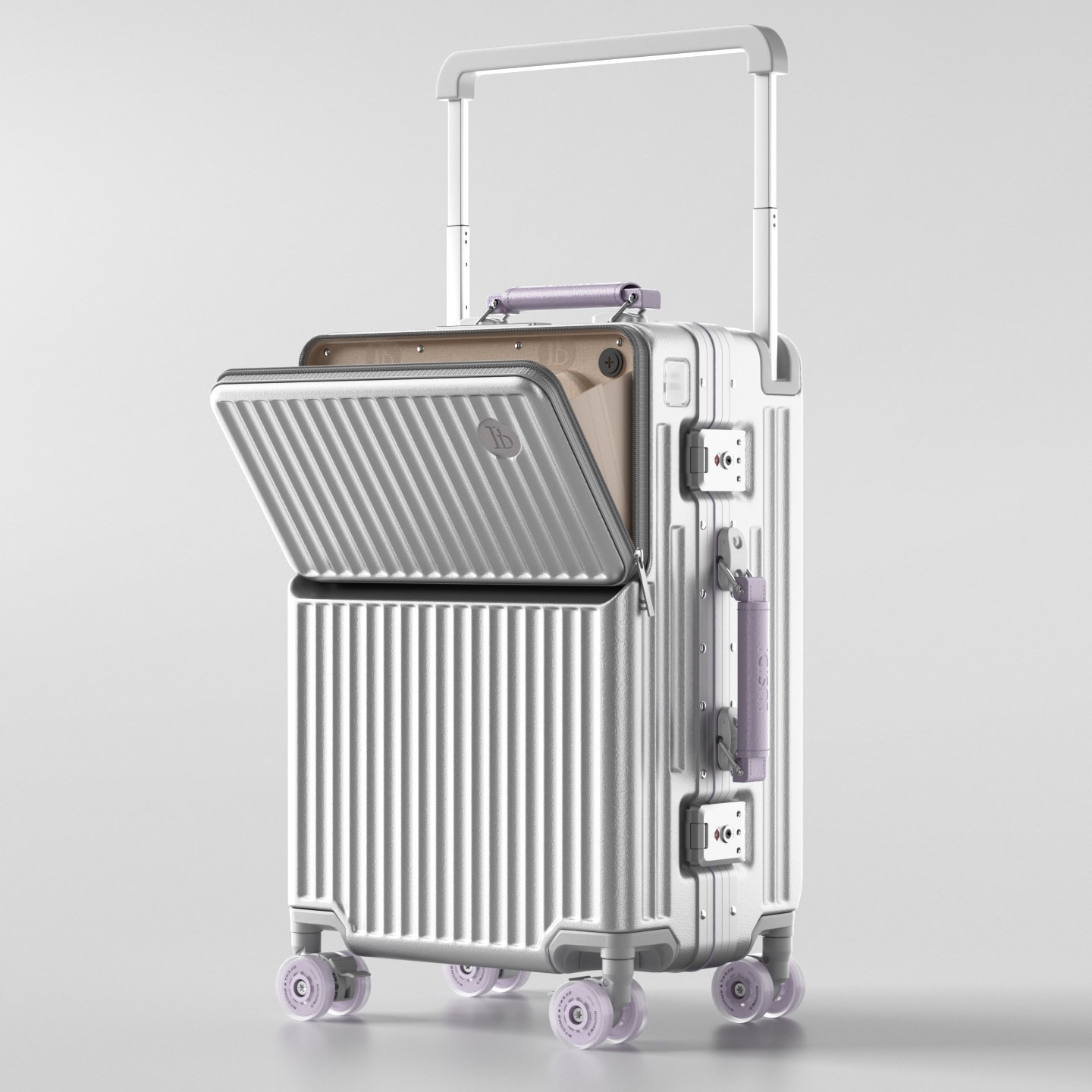 Aluminum Frame Carry On Luggage - Front Opening Suitcase Wide Handle Trolley