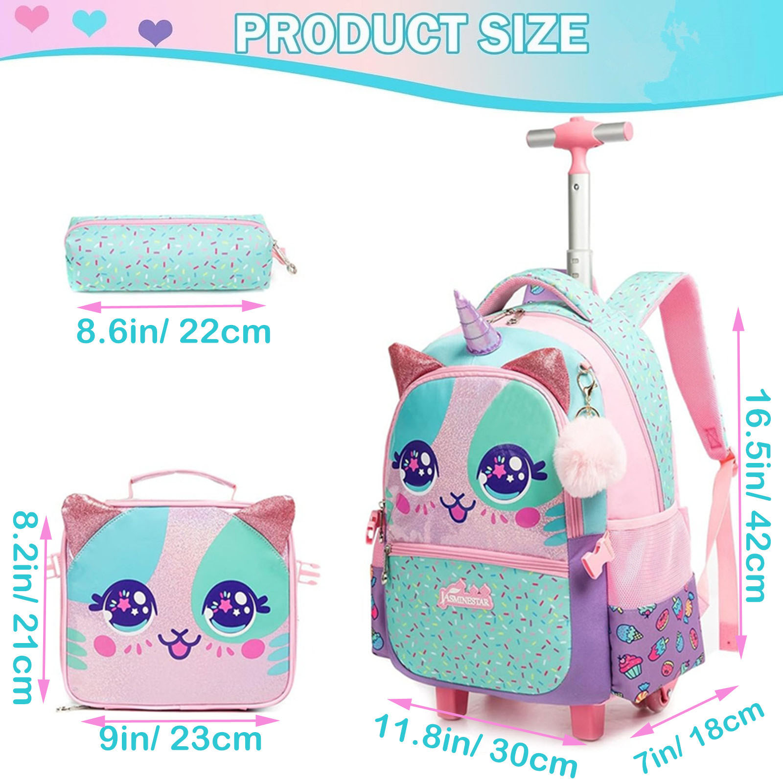 3PCS Cute Rolling Backpack for - огляд і ціна Foldable Rolling Luggage Bag