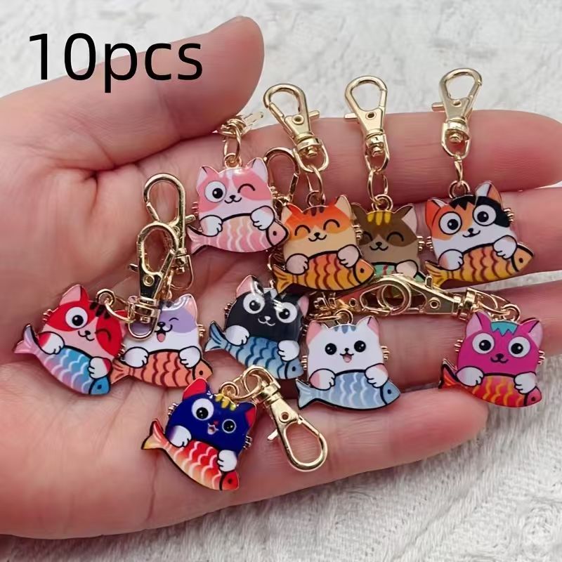 10pcs alloy printed cat keycha - огляд і ціна Wallets