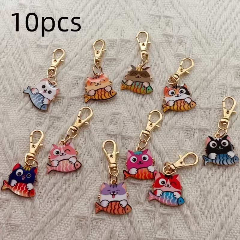 10pcs alloy printed cat keycha - огляд і ціна Wallets
