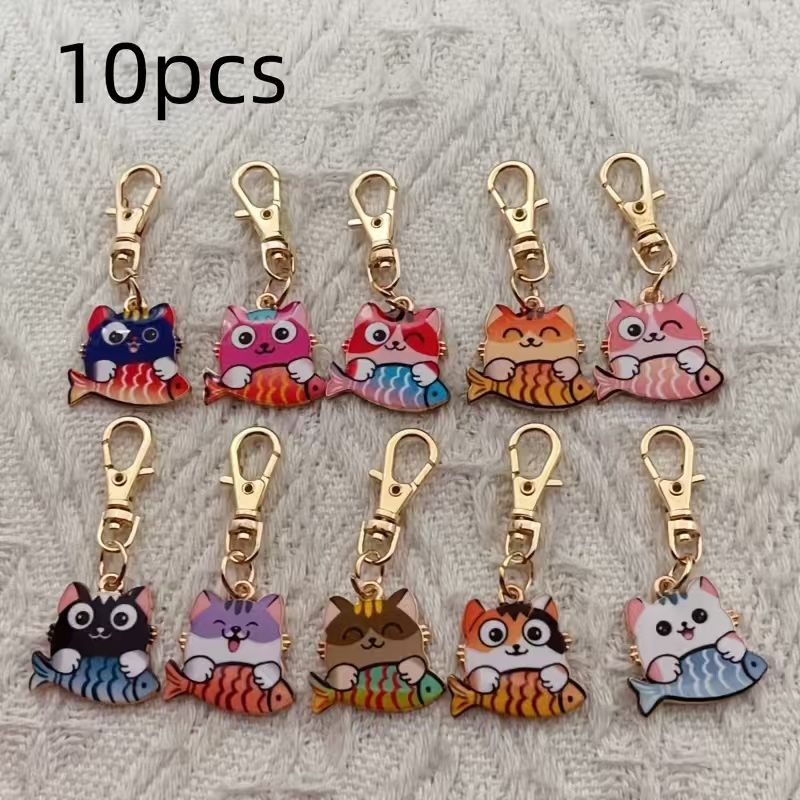 10pcs alloy printed cat keycha - огляд і ціна Wallets