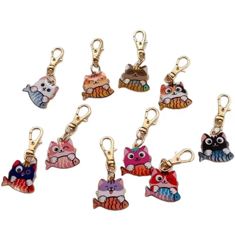 10pcs alloy printed cat keycha - огляд і ціна Wallets